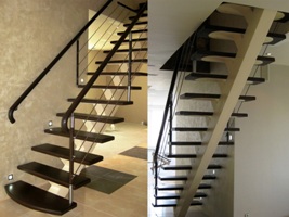 Лестница на второй этаж металлическая с перилами на центральном косоуре (артикул-МЛ09)