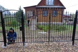 Ворота и калитка в едином стиле с кованным декором