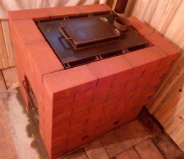 Печь для бани усиленная, обкладка кирпичом, вид сверху